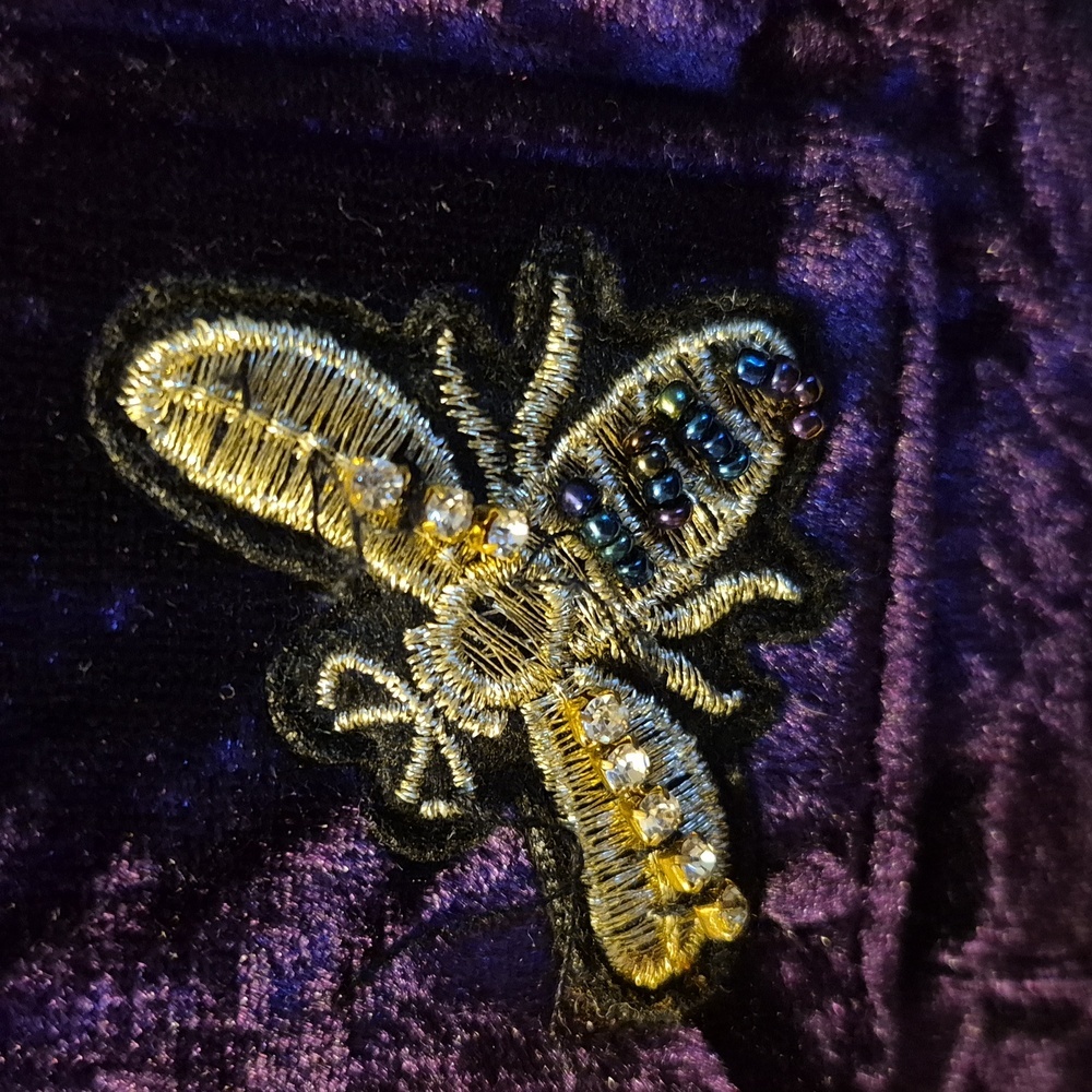 Aldo Deep Purple Velvet Whimsigoth Satchel with Insect Embroidery NWT - Picture 9 of 10